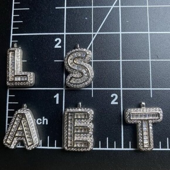 Lot of 8 Mini Iced Out Letter Charms Rhinestone Hip Hop .75" A E E L L R S T - Picture 5 of 5